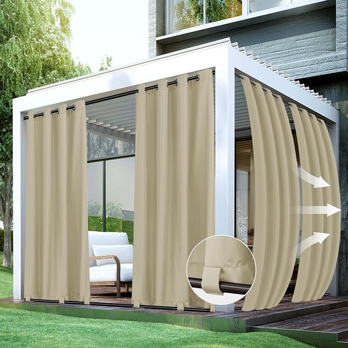HolidayIdeas Outdoor Curtains for Patio Waterproof-4 Panels 54"x84"-Windproof by HolidayIdeas