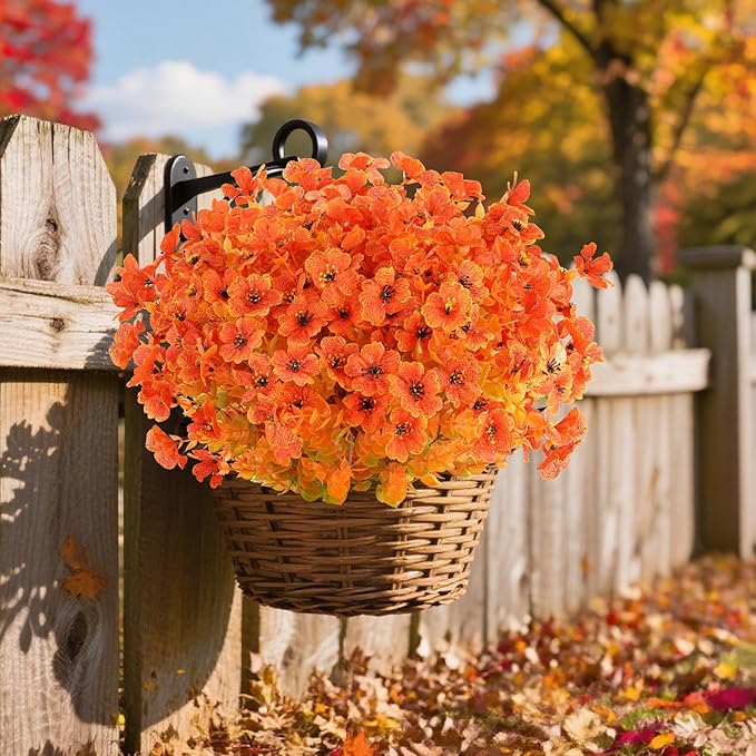 Artificial Flowers in Orange Fall Shades, 16 Bundles, Outdoor Use