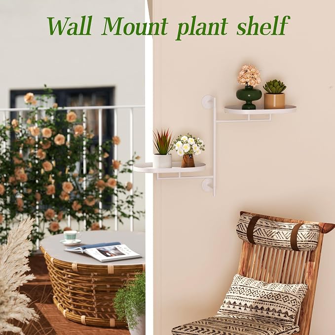 Window Rotating Plant Stand Shelf Indoor White Metal Floating Shelves 2-Tier - Image 6