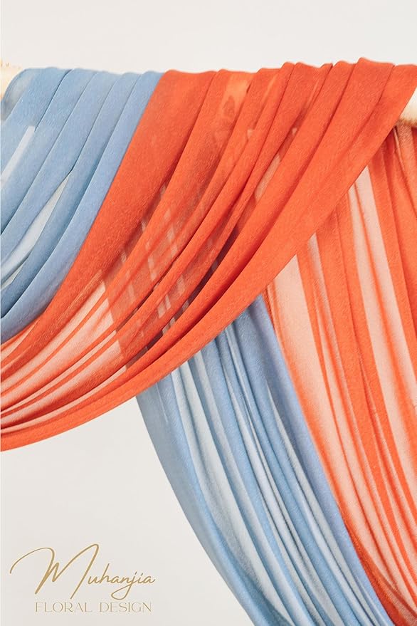 Artificial Flowers Arch Kit Burnt Orange and Dark Teal with 2 Chiffon Drapes