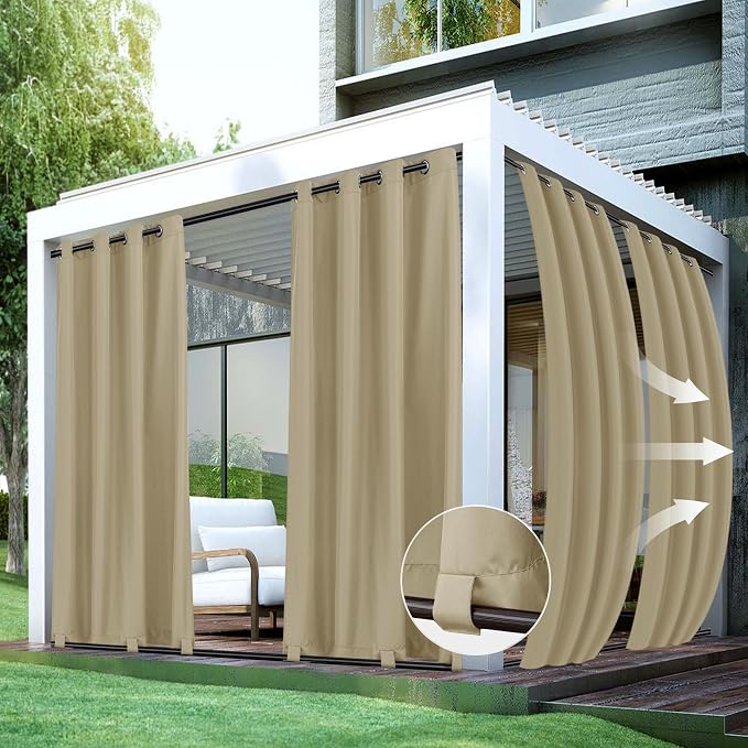 HolidayIdeas Outdoor Curtains for Patio Waterproof 4 Panels-Windproof by HolidayIdeas
