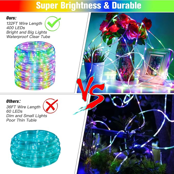 132Ft Rope Lights for Outside, Waterproof 18 Colors Changing Rope Lights Fairy - Image 5