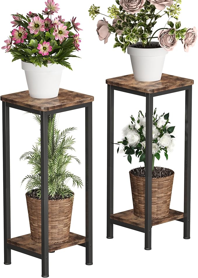 Homeiju Plant Stand Indoor, 2 Tier Wood Corner Plant Stand, Modern Square Plant by Homeiju