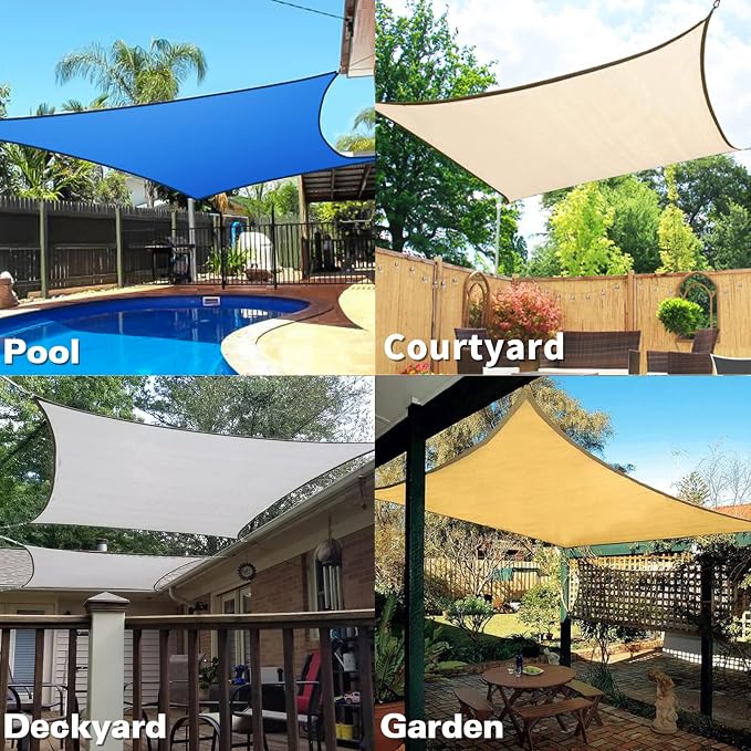 KANAGAWA Sun Shade Sail 7'x13' Gray Rectangle UV Block Canopy Awning Shelter - Image 7