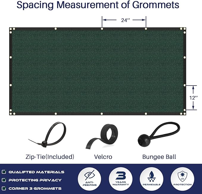 WINDSCREEN4LESS 6' x 3' Privacy Fence Screen in Green W/ Brass Grommet 85% - Image 6