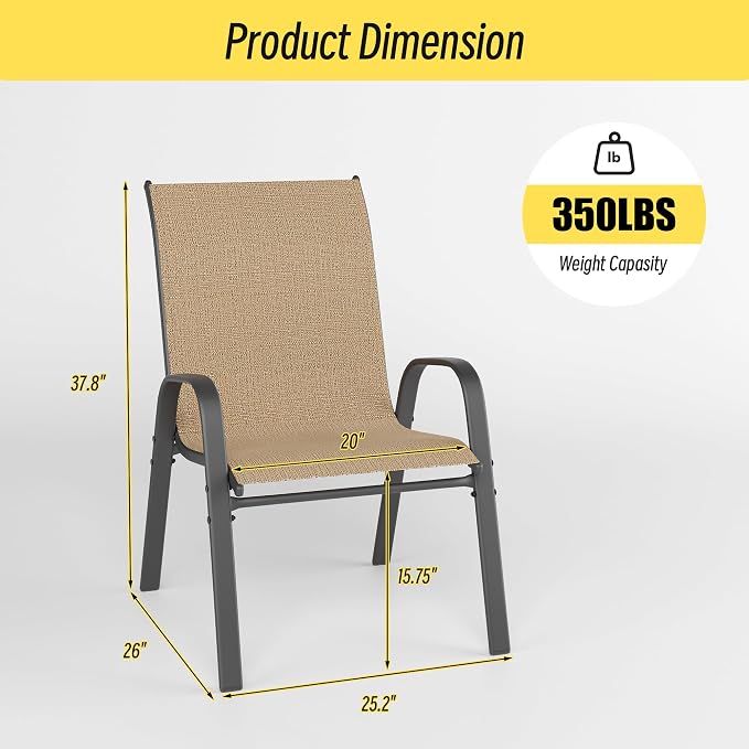 Betterhood Patio Chairs Set of 4, Stackable Outdoor Dining Chairs Set - Image 3