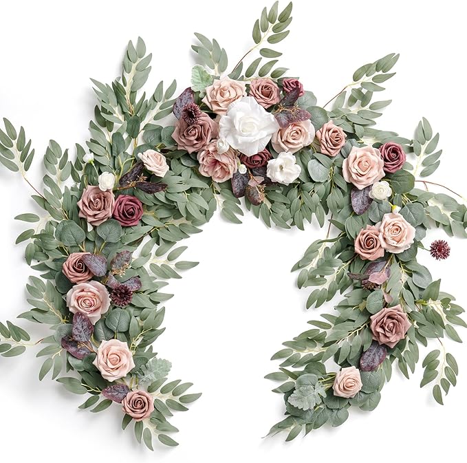 Artificial Flower Garland, 6 ft Dusty Rose Silk Eucalyptus