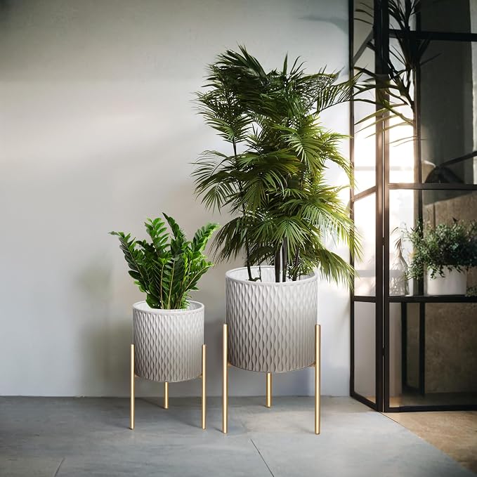ARNIS Plants Pots with Stand, Unique Mid Century Decorative Metal Flower Pots - Image 9