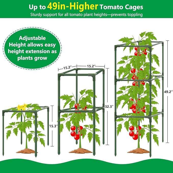3 Pack Square Tomato Cages, Plant Support Tower Stakes Cucumber Pepper Trellis - Image 5