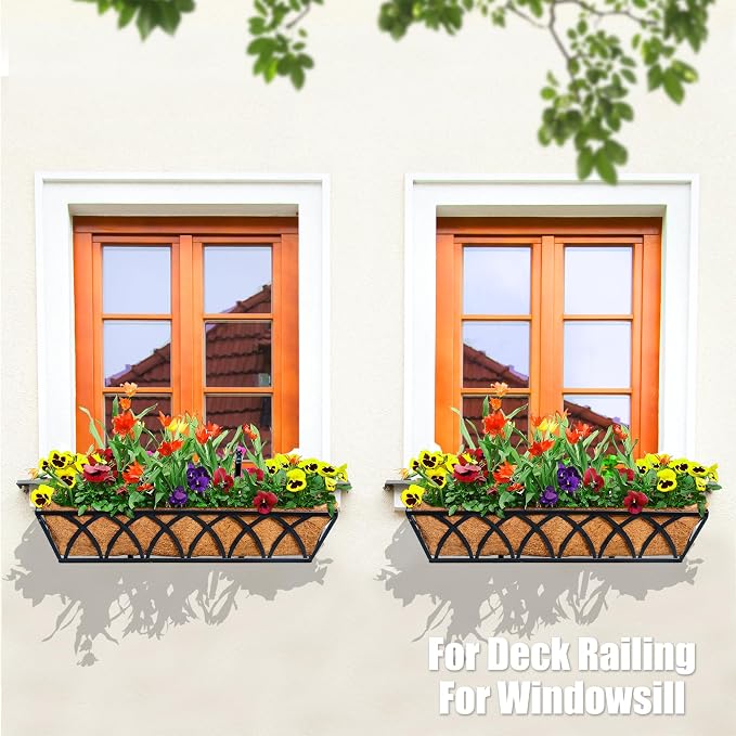 6pcs 24 Inch Window Deck with Coco Liner, Metal Hanging Flower Planter Window - Image 5
