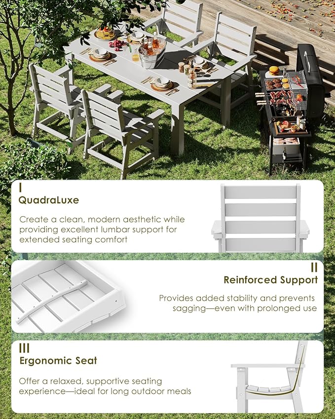 GREENVINES Outdoor Dining Chair | HDPE | Patio Chairs | All-Weather | White - Image 5