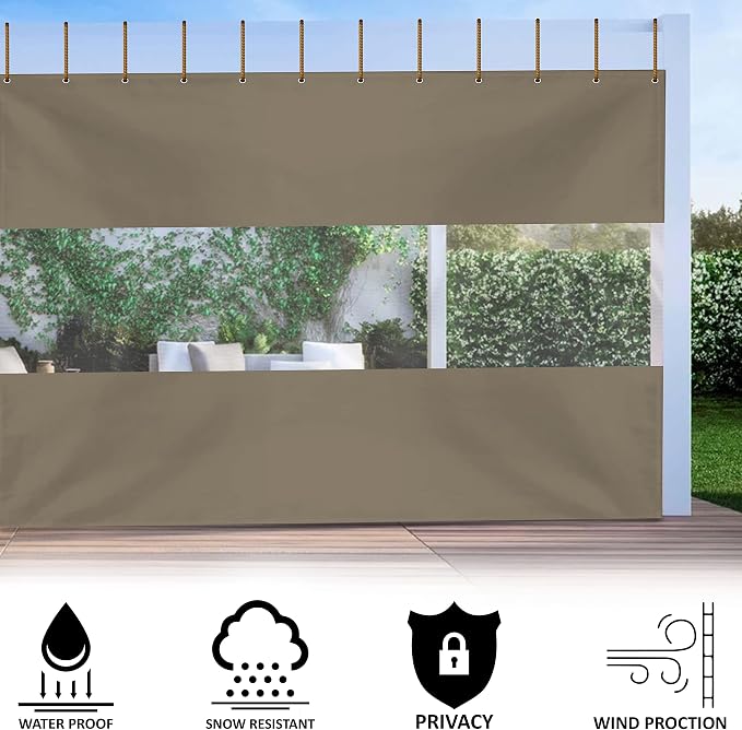 Outdoor Curtain with Clear Panel, 12 oz Vinyl, Beige