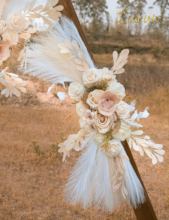 Artificial Flowers Wedding Arch Swag Set, Beige White Silk Blend