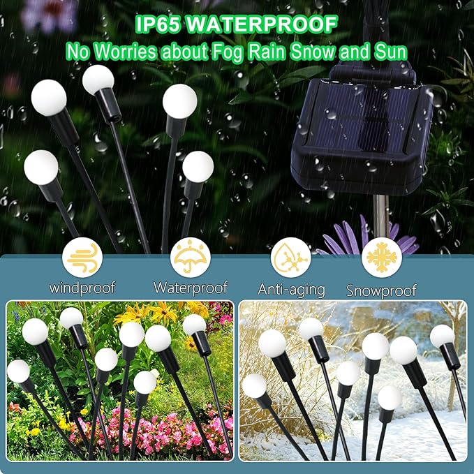 Kohlrabi Solar Garden Lights Outdoor, 10 Pack 80 LED Pink Firefly Lights - Image 4
