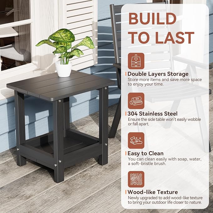 Outdoor Side Table for Garden, Living Room Adirondack Tables for Outside 2-Tier - Image 4