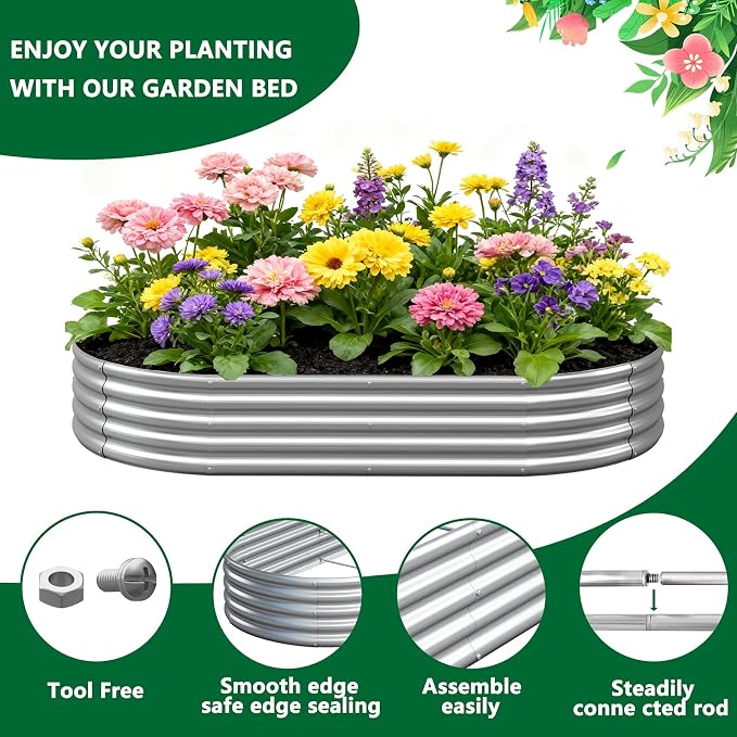 zizin 2 Pack Galvanized Raised Garden Bed Metal Oval Raised Garden Beds Outdoor - Image 4