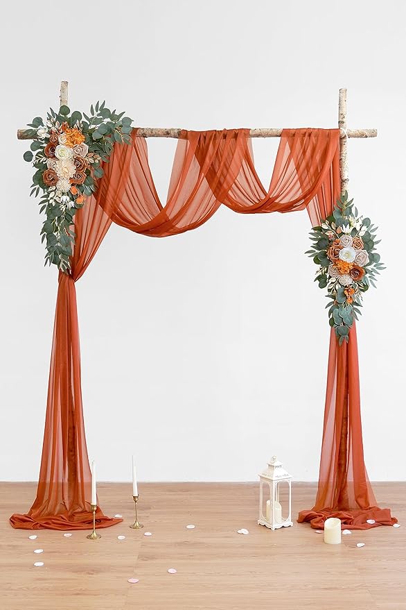 Artificial Flowers Wedding Arch Swag Kit, Burnt Orange, 26ft Fabric