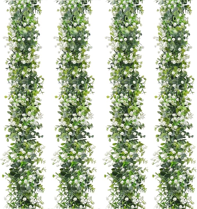 Artificial Plants Greenery Eucalyptus Garland, 4 Packs, 6 Ft, Green