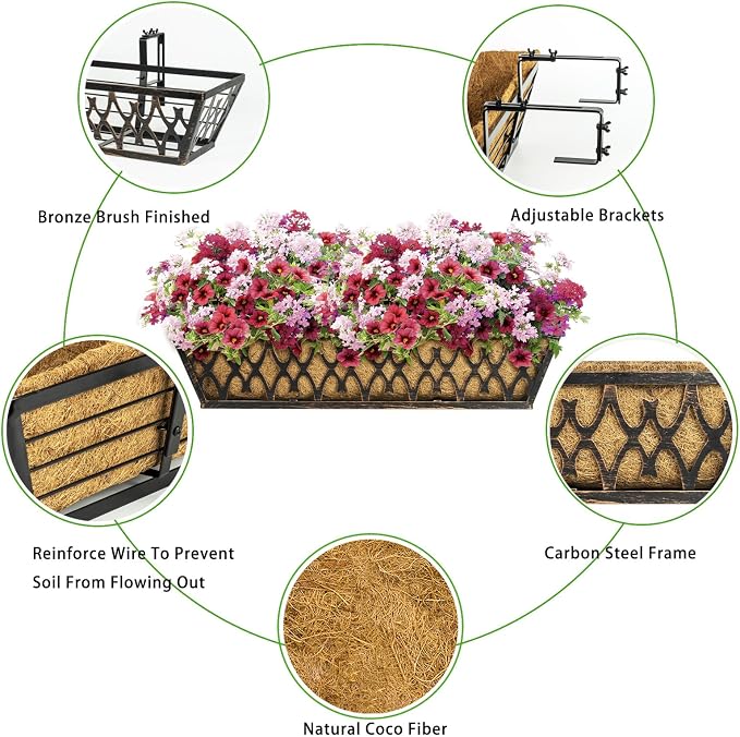 4 Pack 24 Inch Window Boxes Planters Railing Planter Box - Image 3