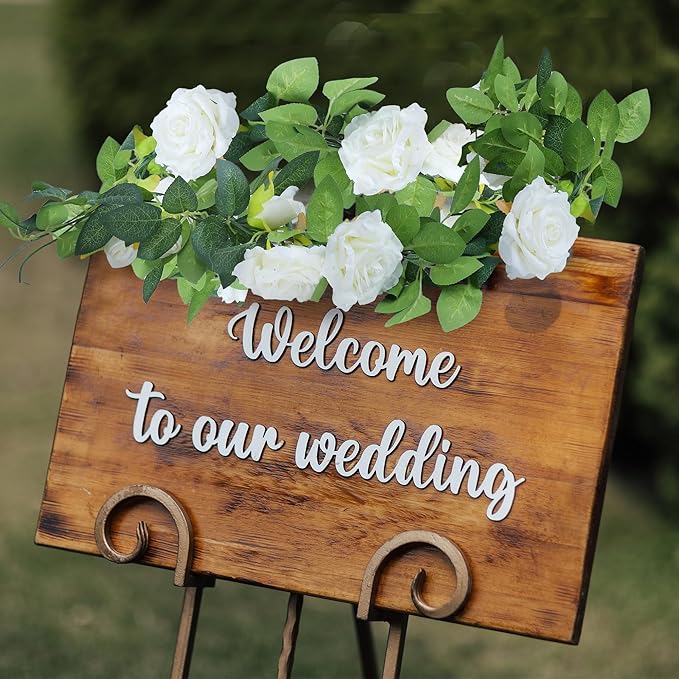 Artificial Rose Vine Garland, 6 Pack, Approx 7.75 Ft White Silk Flowers
