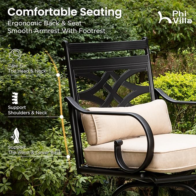 PHI VILLA Outdoor Swivel Bar Stools Set of 2，Patio Counter Height Bar Chairs - Image 4
