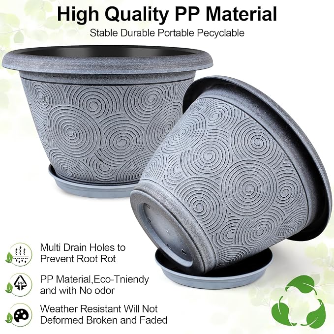 14 Inch Large Planter Pot for Plants Indoor Outdoor, 4 Pack Plastic Flower Pots - Image 5