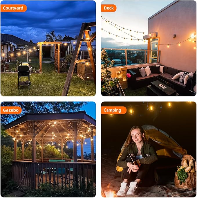 String Lights 31FT Solar G40 Warm White Black Outdoor