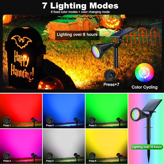 Color Changing Solar Spot Lights Outdoor Waterproof 180° Adjustable Colored RGB - Image 3