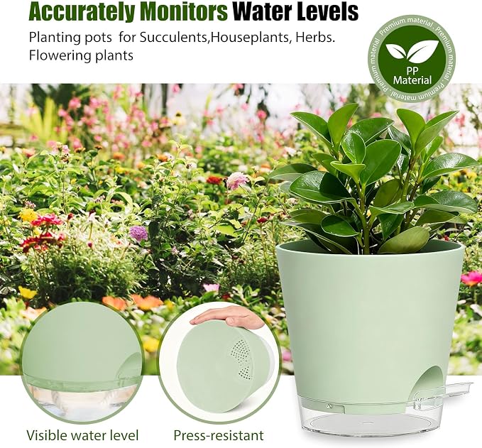 Plant Pots 4/5/5.5/6/6.5/7/8 Inch Self Watering Pots, 7 Pack Plastic Planters - Image 7