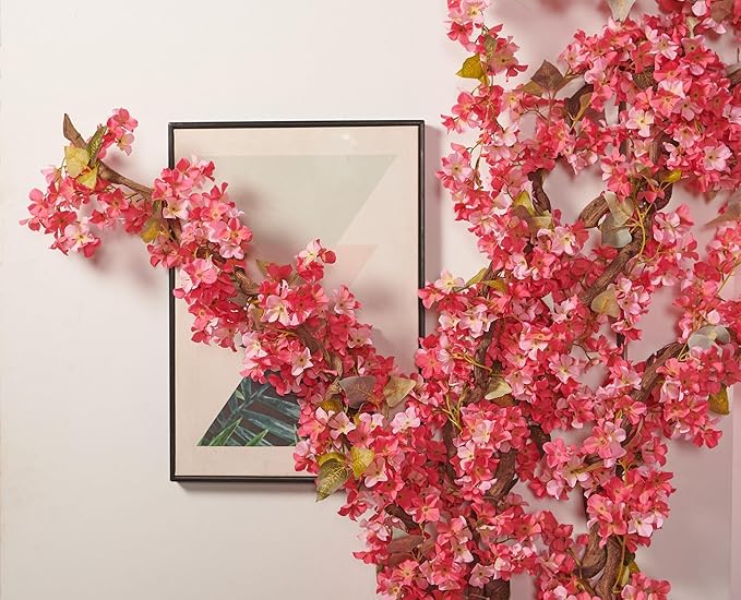 Artificial Flowers Hydrangea Vine, Dark Pink Silk, 2 Vines, 5.6 Ft