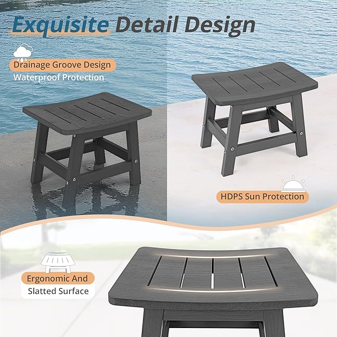Outdoor Ottoman Footrest, 300 lb Capacity, Dark Gray HDPS