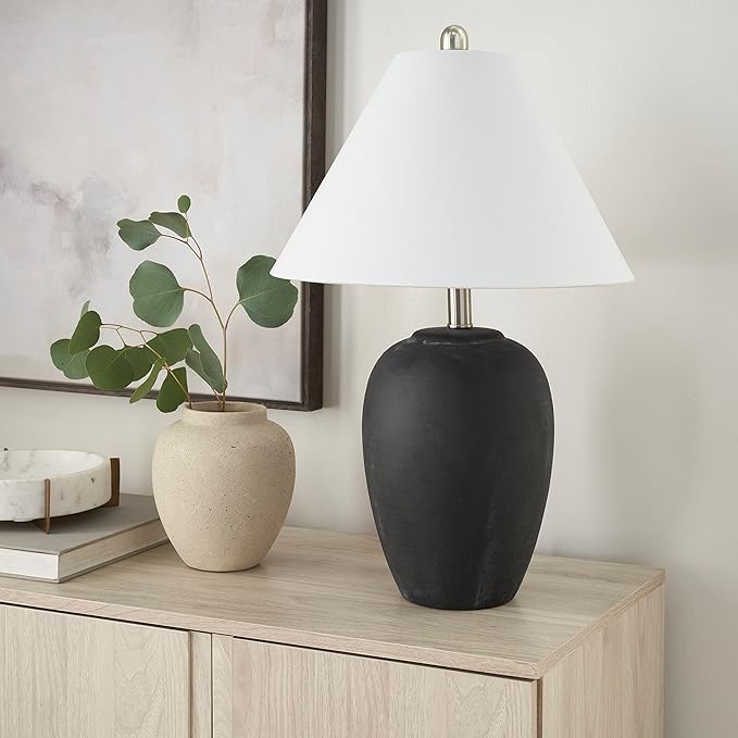 Table Lamp with Black Distressed Ceramic Base, 23-Inch Height