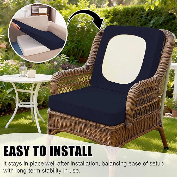 Cushion Covers Navy Stretch Fit Outdoor Patio Slipcovers