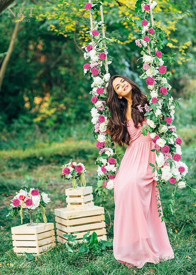 Artificial Flowers Hot Pink Foam Roses with Wire Stems, 50 Pcs
