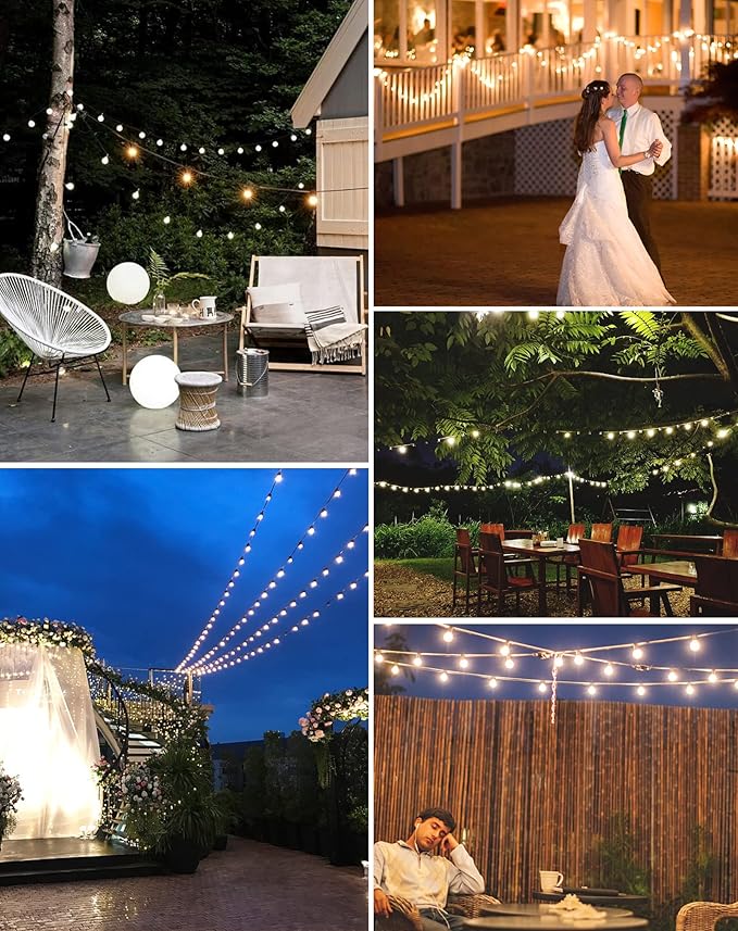 String Lights 300ft Outdoor Waterproof G40 Globe Bulbs, Dimmable