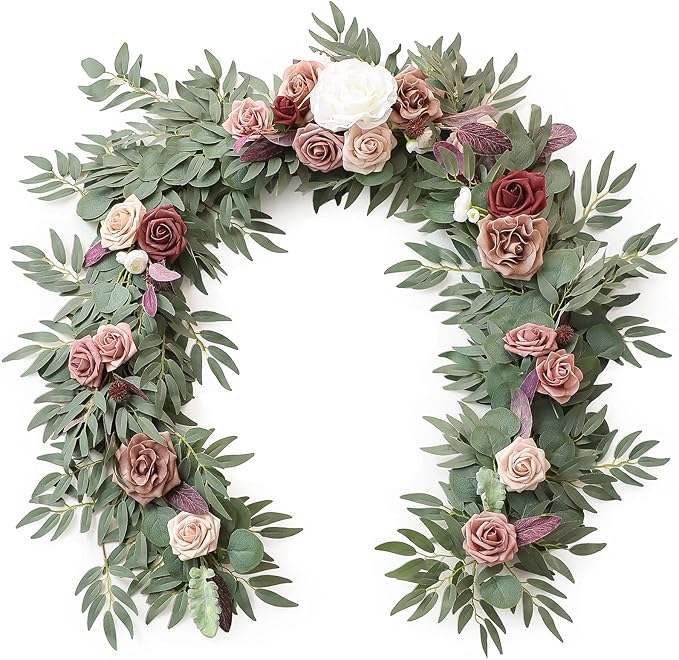 Artificial Flower Eucalyptus Garland, 6 Ft Dusty Rose Silk Vine