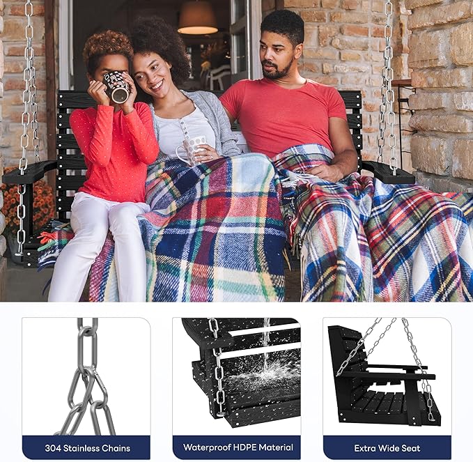 KINGYES Outdoor Hanging Porch Swing Set of 4, 2 Seat Patio Chair - Image 4