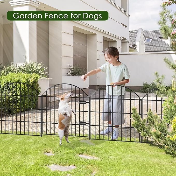 Metal Garden Fence with Gate 28in x 11.7ft, 1 Gate + 4 Panels Rustproof Border - Image 2