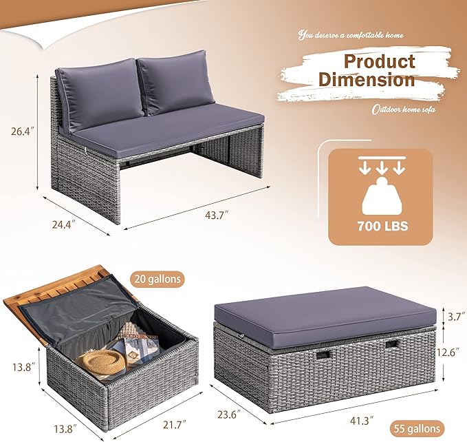 Devoko Patio Day Bed with 2 Side Tables Outdoor Daybed Set - Image 5