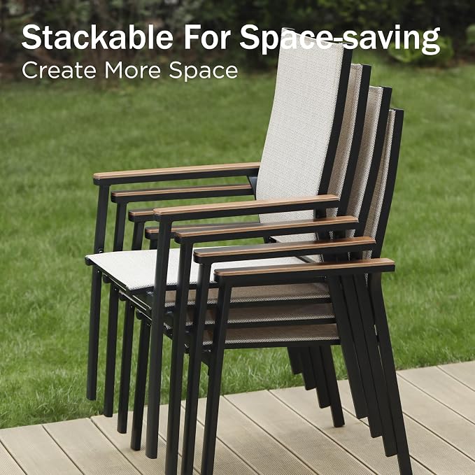 PHI VILLA 5 PCS Patio Dining Set, 4 Outdoor Aluminum Stackable Sling Chairs - Image 2