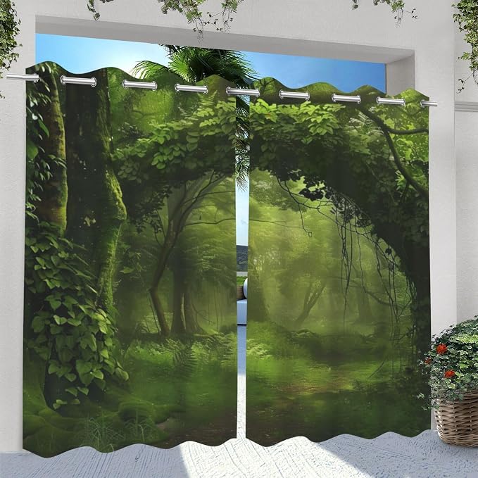 Nature Theme Waterproof Indoor/Outdoor Curtains, Forest Pattern, Waterproof - Image 2