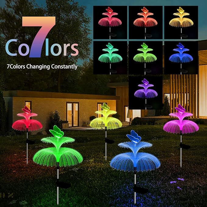 Solar Garden Lights Waterproof 3 Pack Solar Lights Outdoor Decorative 7 Color - Image 5
