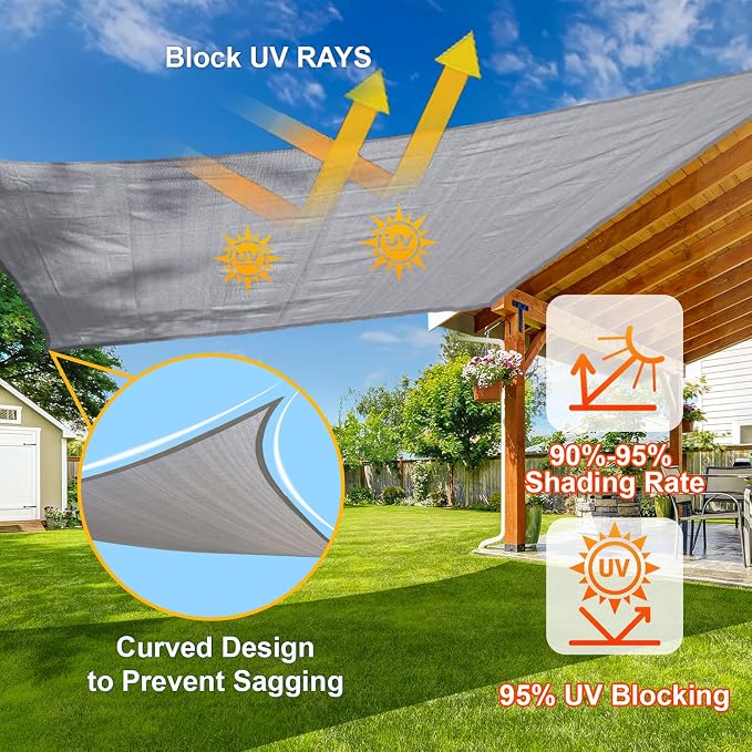 SUNLAX Sun Shade Sail 8' x 10' Silver Grey Rectangle Canopy Sail Shade Cover UV - Image 4
