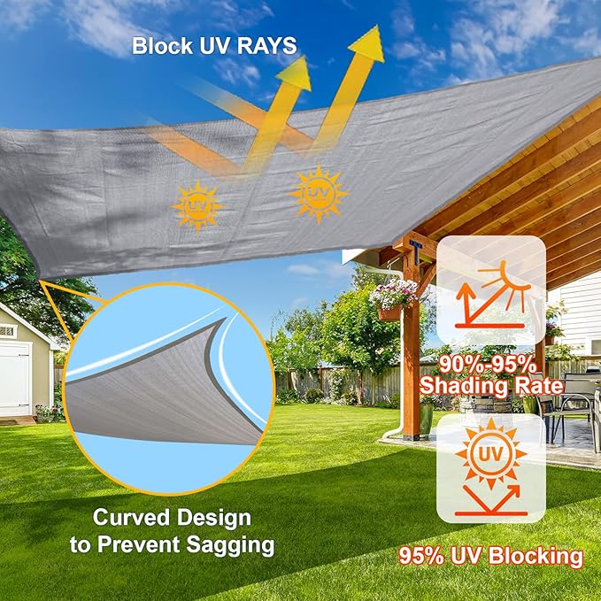 SUNLAX Sun Shade Sail 20' x 20' x 20' Silver Grey Triangle Canopy Sail Shade - Image 4