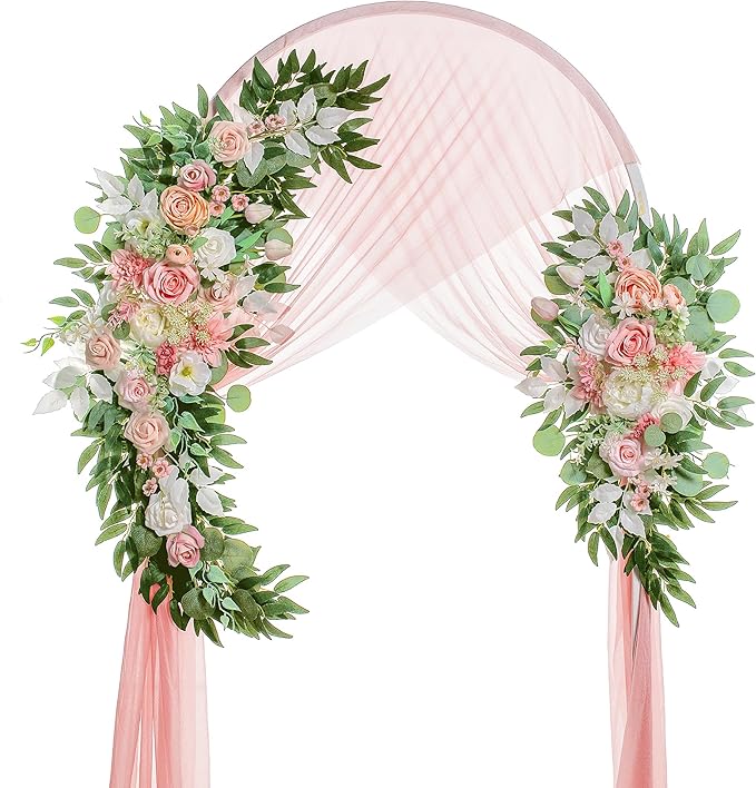 Artificial Flowers Silk Wedding Arch Swag, Champagne and Pinkish White