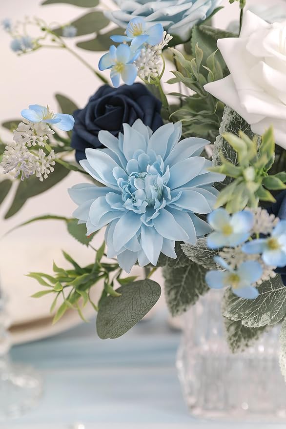 Artificial Flowers in Light and Navy Blue, Faux Silk and Foam Mix
