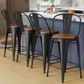 Alunaune 24" Swivel Metal Bar Stools Set of 4 High Back Counter Height by HomeFurniture