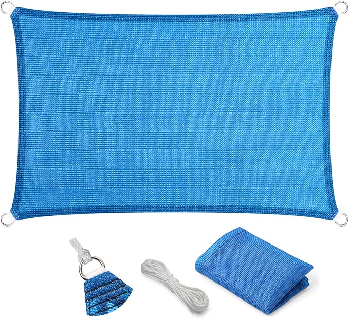 Eden's Decor Straight Flat-Edged Sun Shade Sail Rectangular 8' x 16' Blue by EdensDecorInc