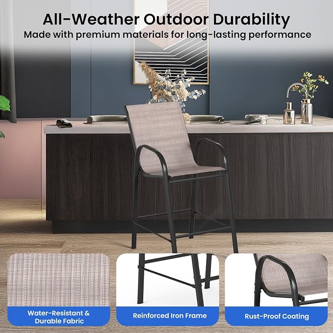 HOMREST Outdoor Bar Height Stools Set of 6, High Back Patio Chairs - Image 5