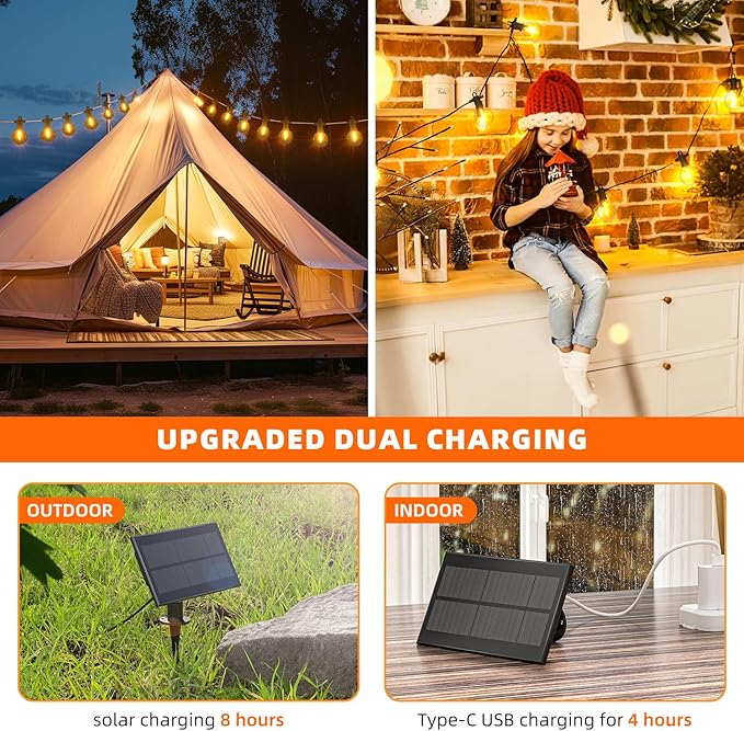 String Lights 100FT Solar Edison Bulbs IP65 Waterproof Warm White